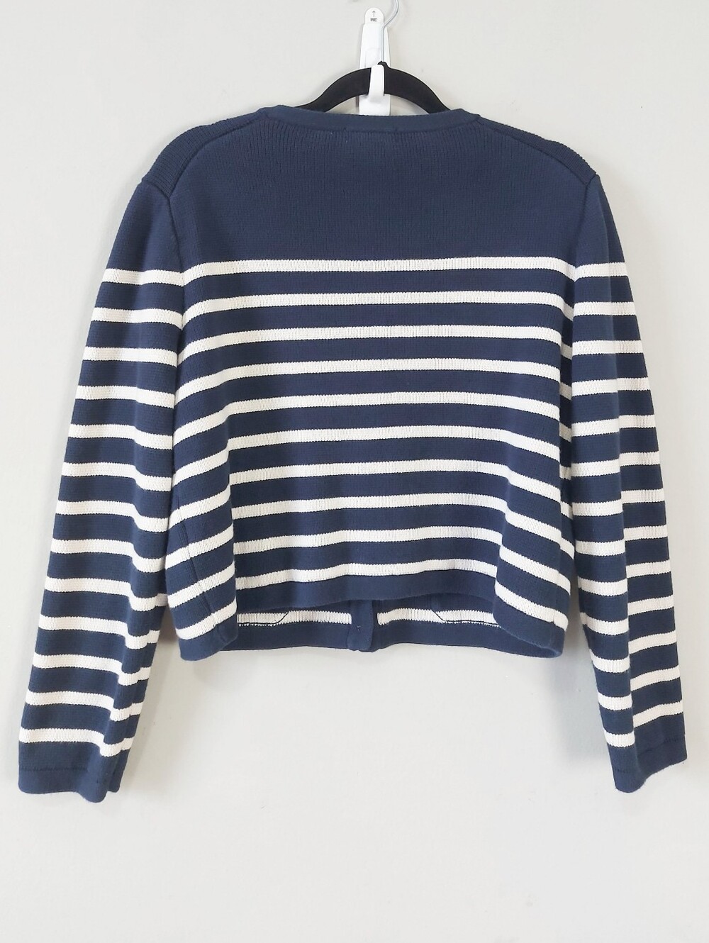 Jcrew Cotton Stripe Emillie Button Cardigan Large Patch Pockets Chic Preppy Knit - Picture 2 of 7